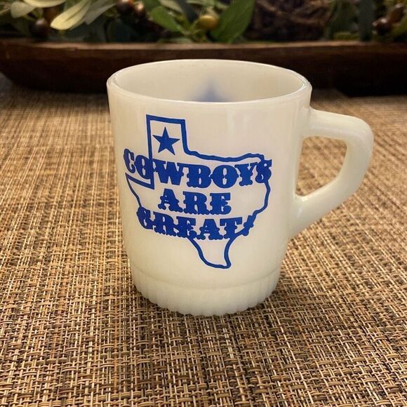 Vtg RARE Anchor Hocking Fire-King Dallas Cowboys Are Great Coffee Mug Cup NFL - Picture 1 of 12